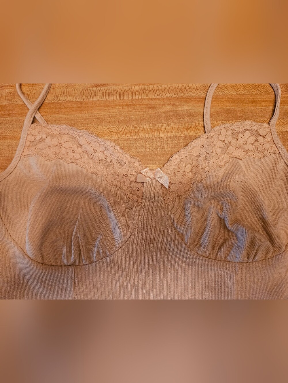SHEIN MOD Beige Ribbed Lace Trim Crop Cami Top 1XL - Picture 6 of 6